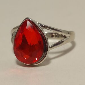 Sterling Silver 925 Faux Ruby Ring Red Gemstone Rhinestone 10.5